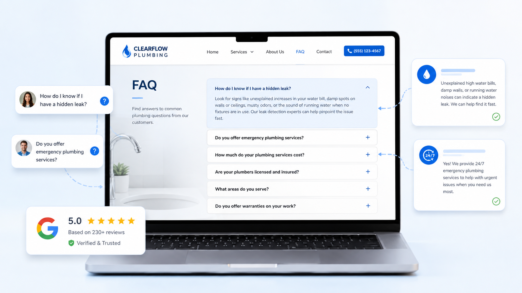 FAQ section built into a business website